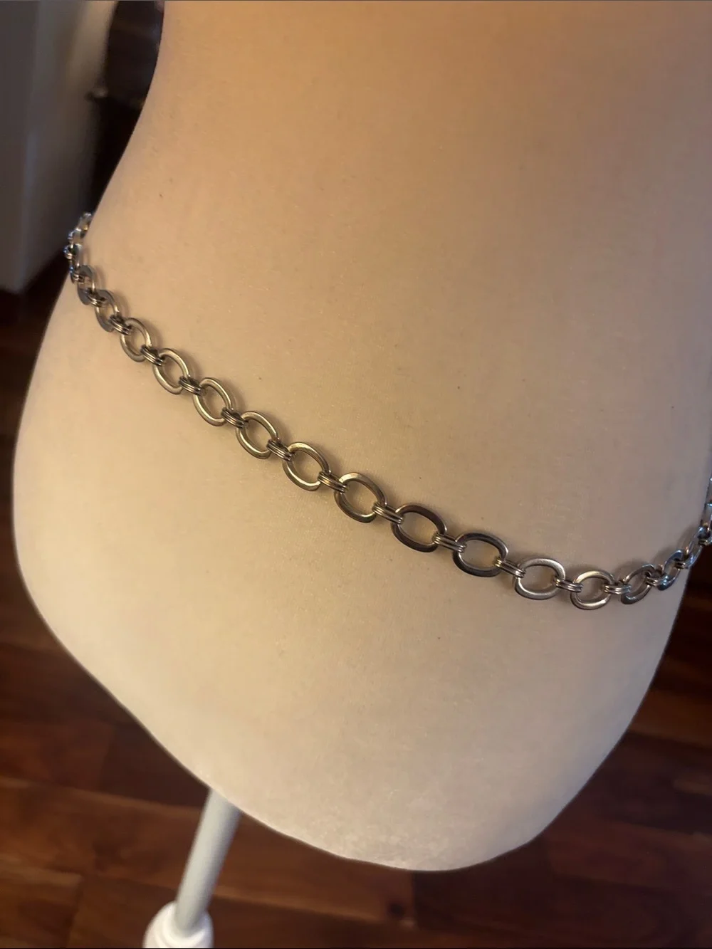 Vintage Anne Klein Silver Chain Belt with Aquamarine Gem Accents